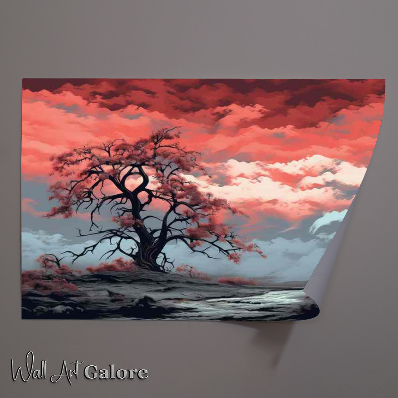 Buy Unframed Poster : (Single treewith red sky and evening drawing close)