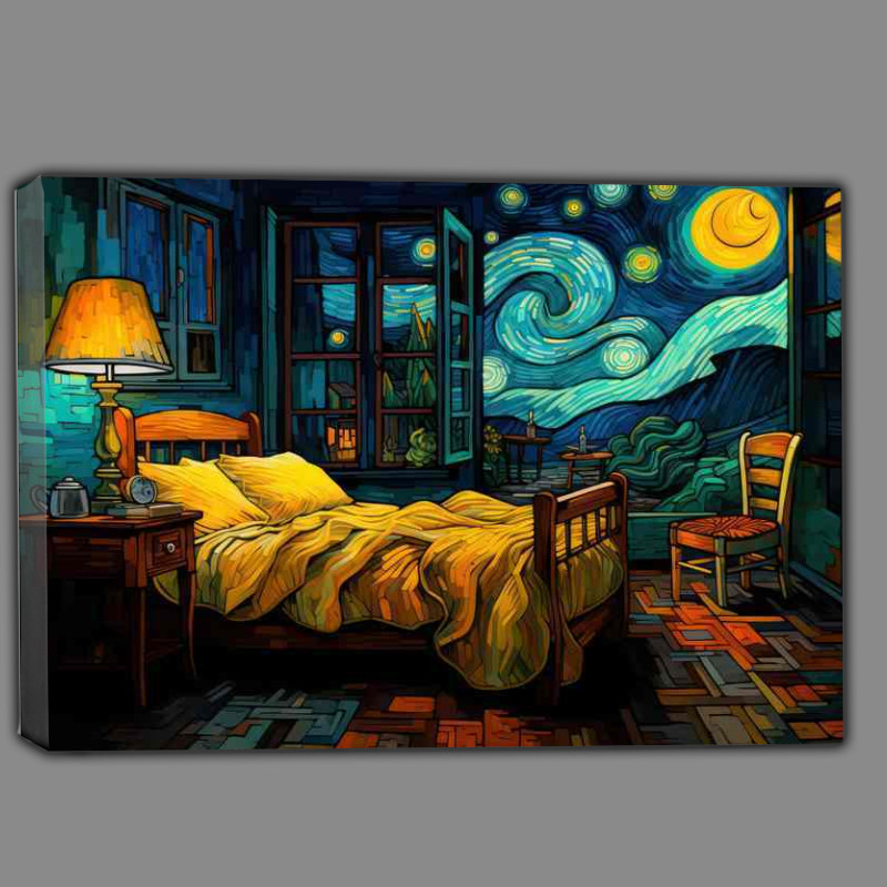 Buy Canvas : (Bed and chair in a painted style with a starry night)