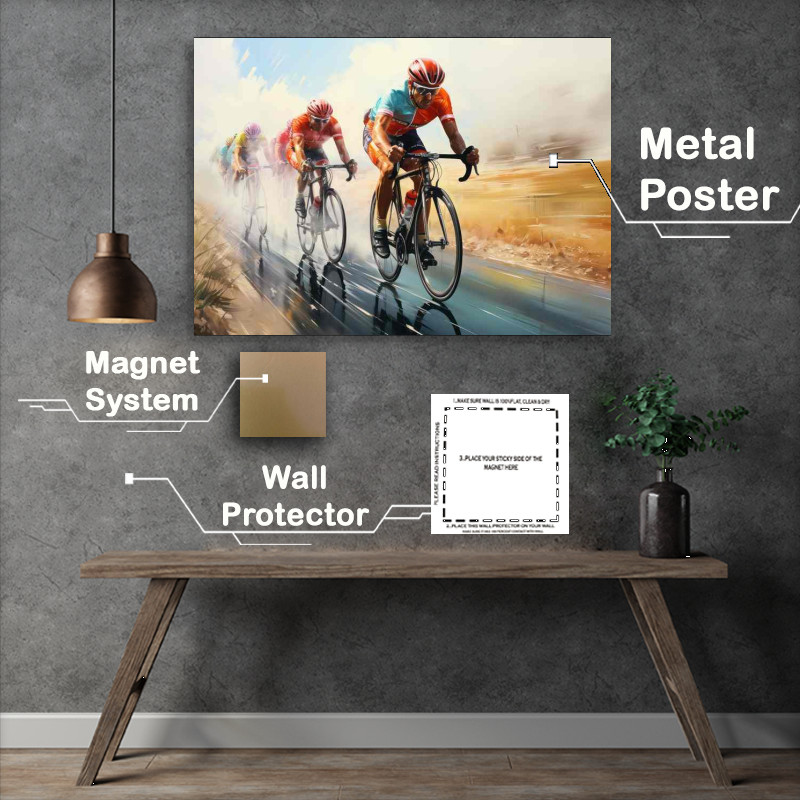 Buy Metal Poster : (The cyclists racing in a blurred field)