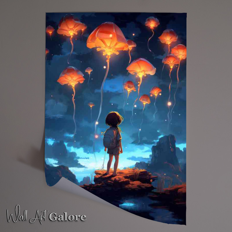 Buy Unframed Poster : (Girl And The Jellyfish On A Rock)