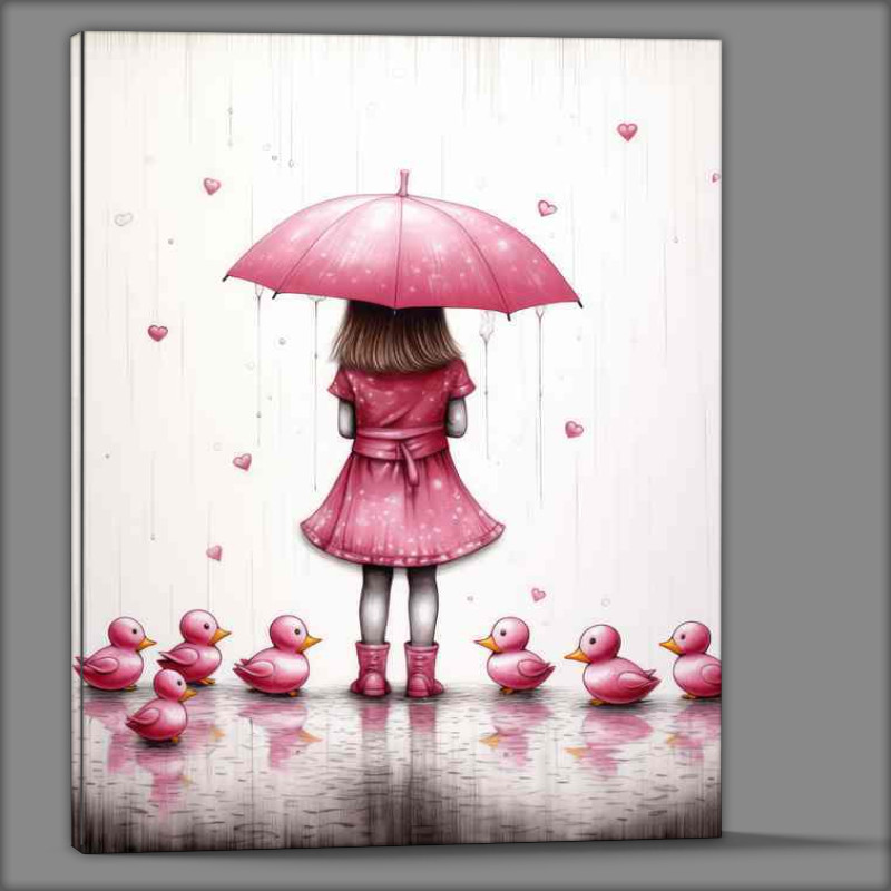 Buy Canvas : (Girl Holding A Pink Umberella With Her Pink Ducks)