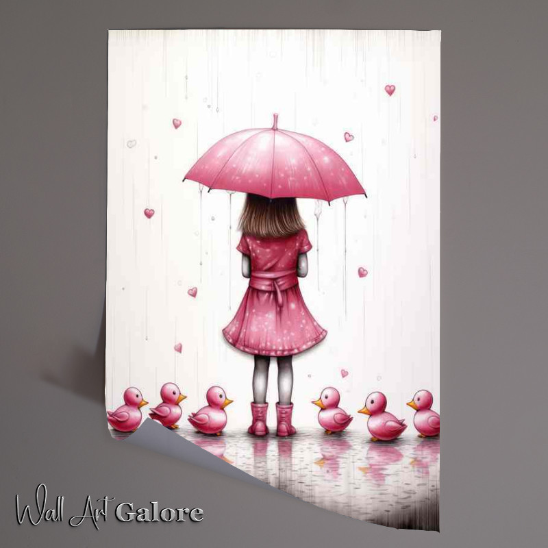 Buy Unframed Poster : (Girl Holding A Pink Umberella With Her Pink Ducks)