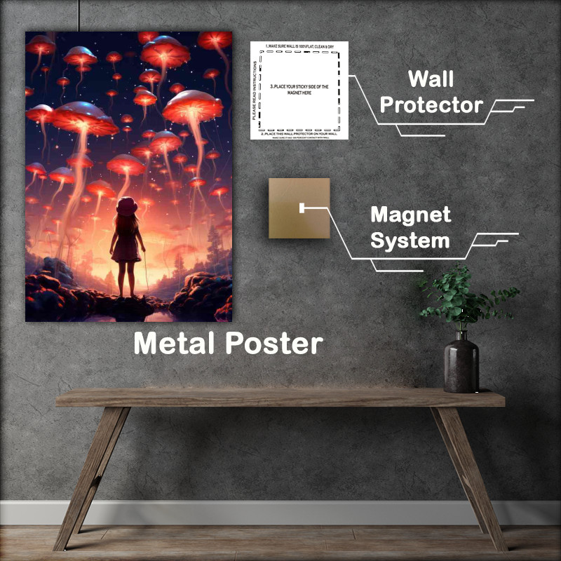 Buy Metal Poster : (Girl Watching The jellyfish Fly)