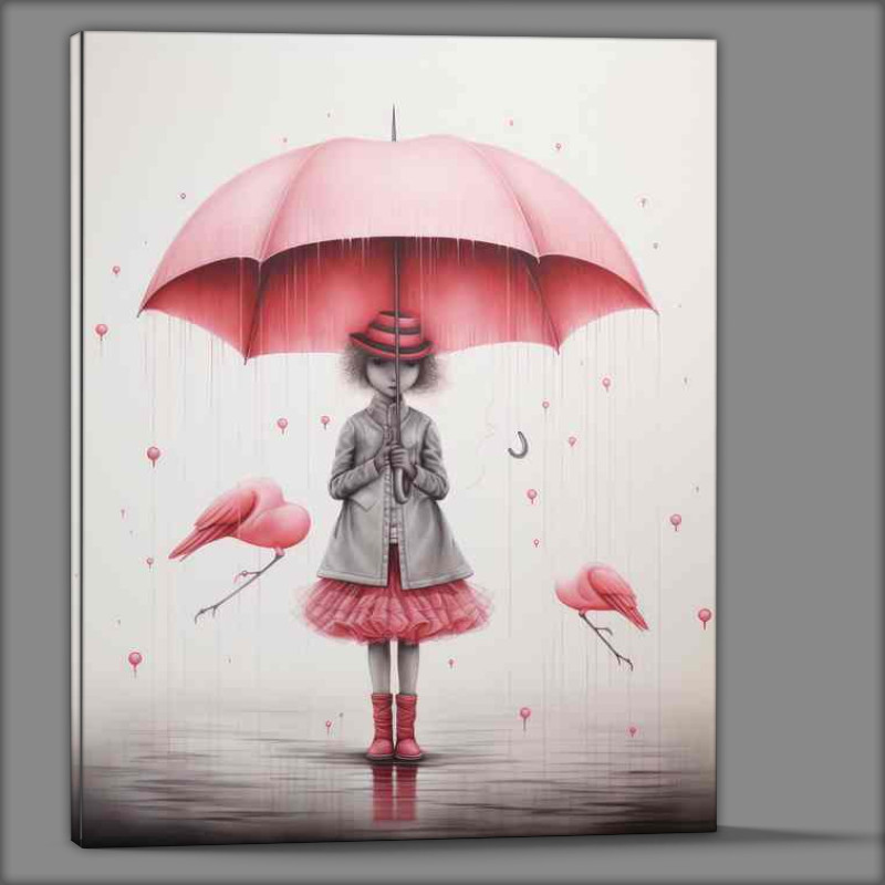 Buy Canvas : (Girl With A Pink Umberella With Pink Hearts For Love)