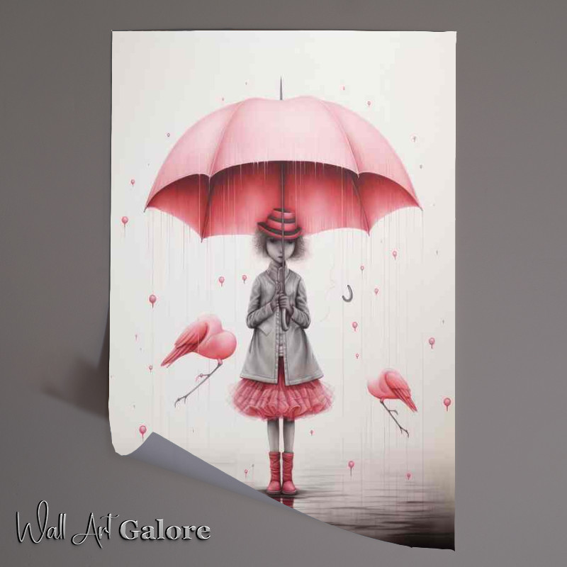 Buy Unframed Poster : (Girl With A Pink Umberella With Pink Hearts For Love)