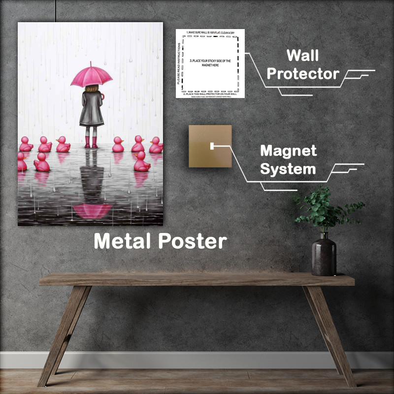 Buy Metal Poster : (Gril Wearing Pink Boots Holding Pink Umberella)