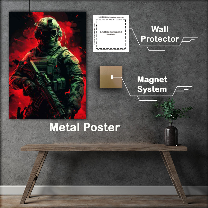 Buy Metal Poster : (Soilder on foot patrol with his wepon of choice)