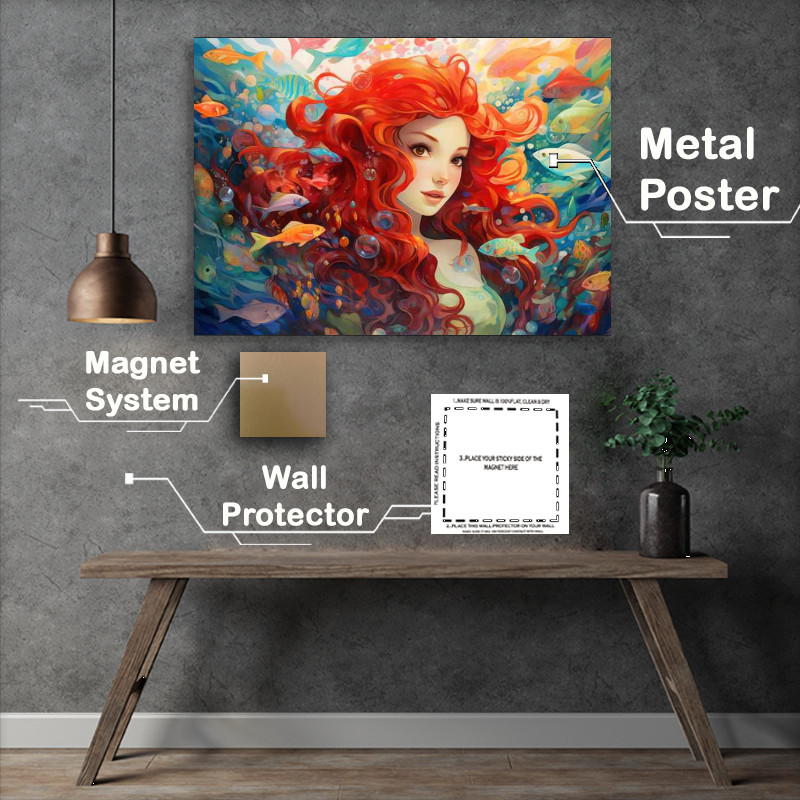Buy Metal Poster : (The Mermaid InThe Water Surrounded By Fish)