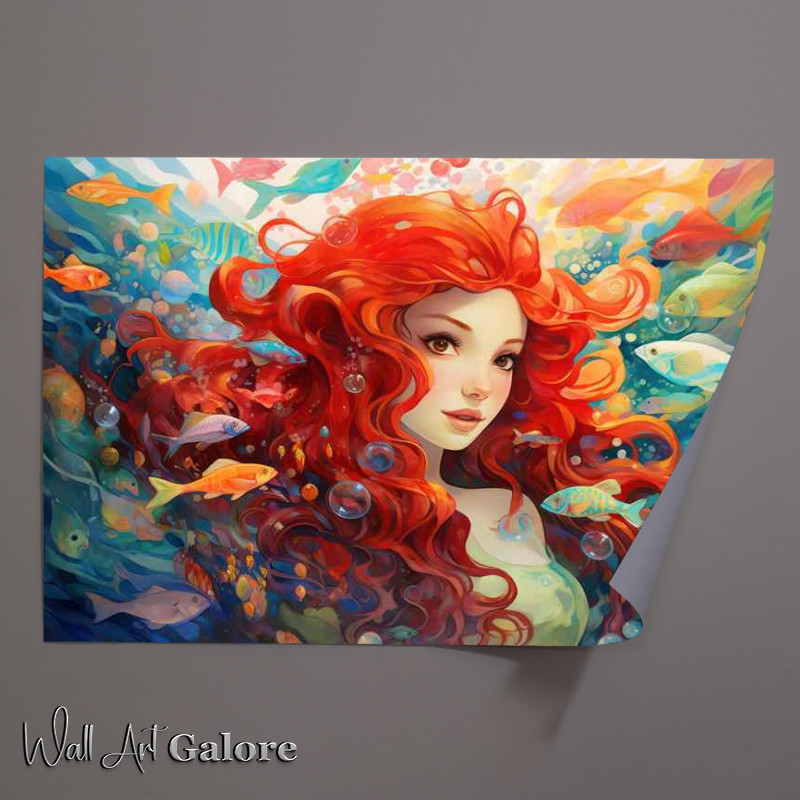 Buy Unframed Poster : (The Mermaid InThe Water Surrounded By Fish)