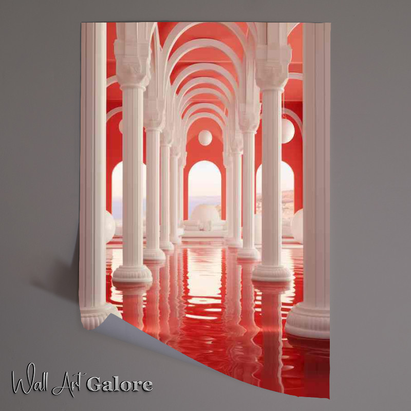 Buy Unframed Poster : (A White Sphere in the red waters with coloums)