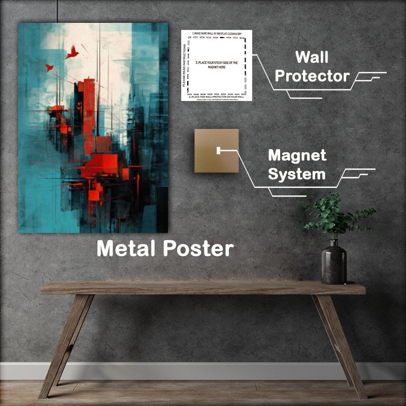 Buy Metal Poster : (Abstract of a city style with birds flying)