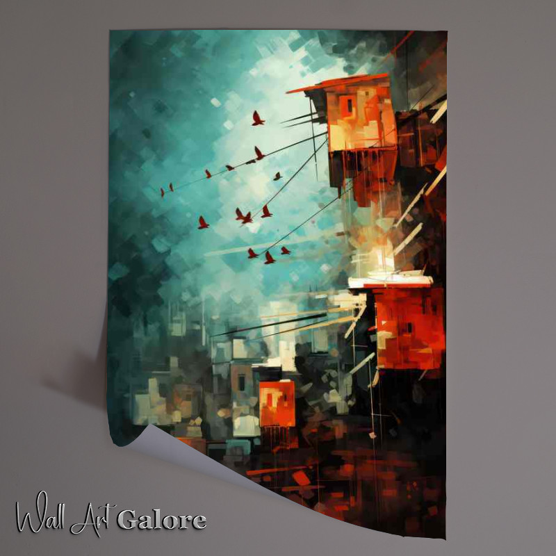 Buy Unframed Poster : (Post Modern town houses with birds flying)