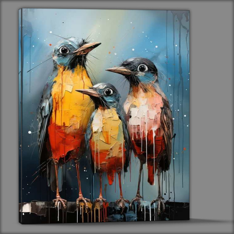 Buy Canvas : (Abstract painted style three birds on a perch)