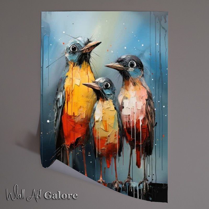 Buy Unframed Poster : (Abstract painted style three birds on a perch)