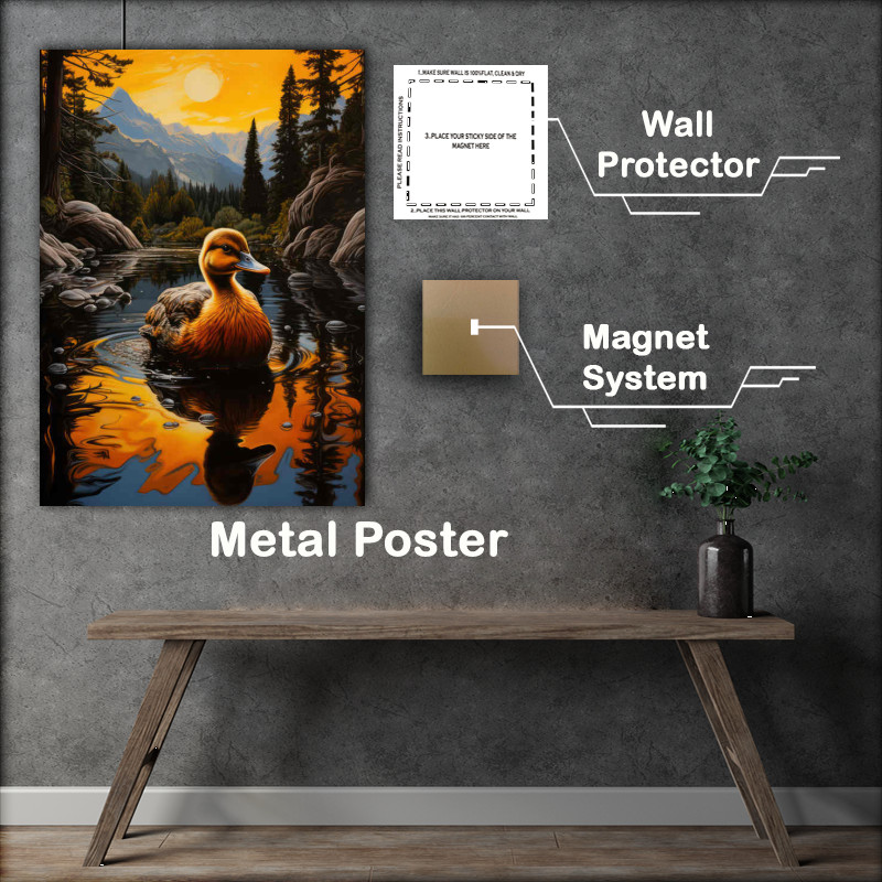 Buy Metal Poster : (Duck painting style in the mountain river)