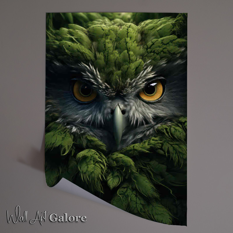 Buy Unframed Poster : (Owl surrounded by green moss in disquise)