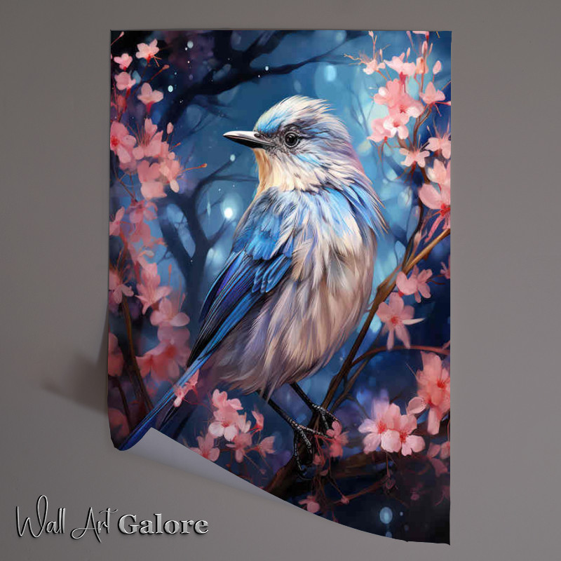 Buy Unframed Poster : (Small Blue Bird sitting on the tree with blossom)