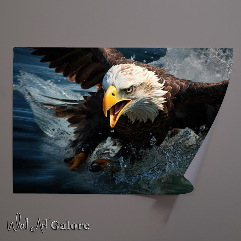 Buy Unframed Poster : (Eagle grabbing its fish from the ocean sea)