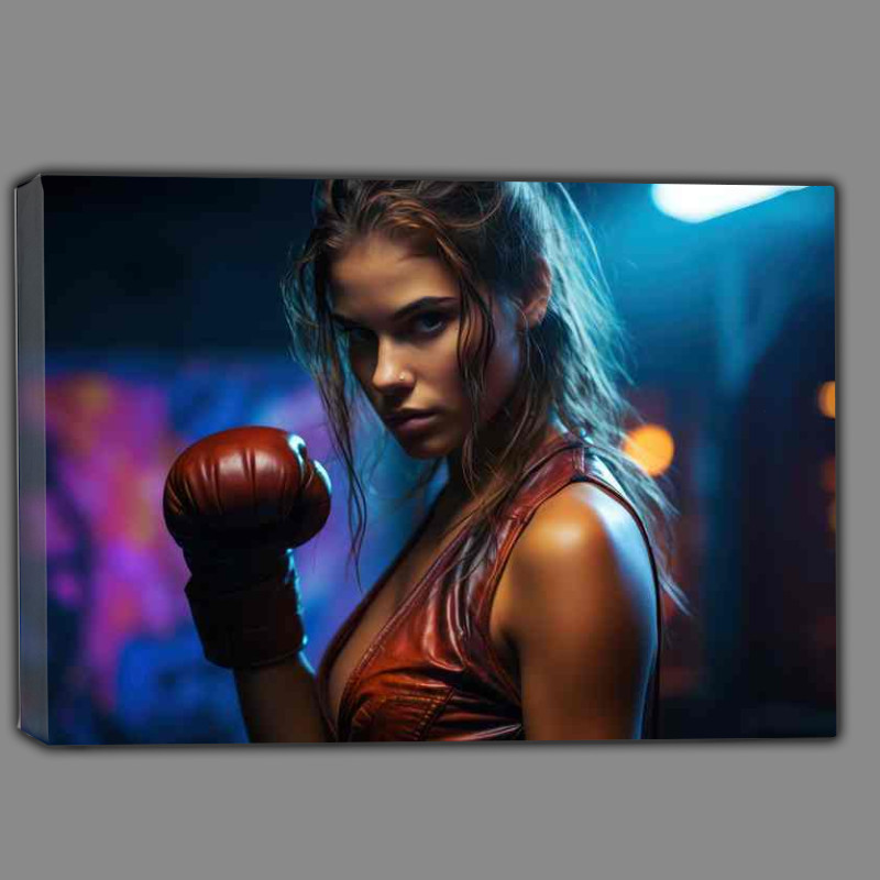 Buy Canvas : (Young woman kick boxing)