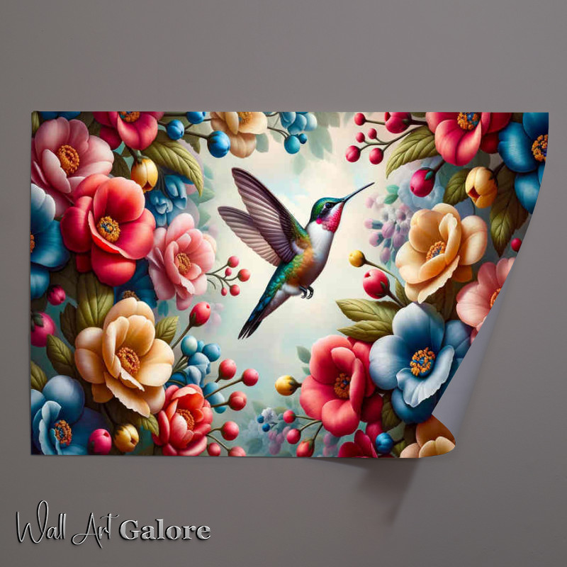 Buy Unframed Poster : (Floral Flight where a hummingbird dances in the air)
