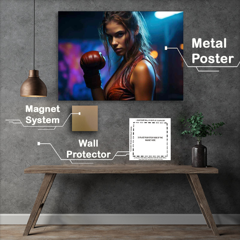 Buy Metal Poster : (Young woman kick boxing)