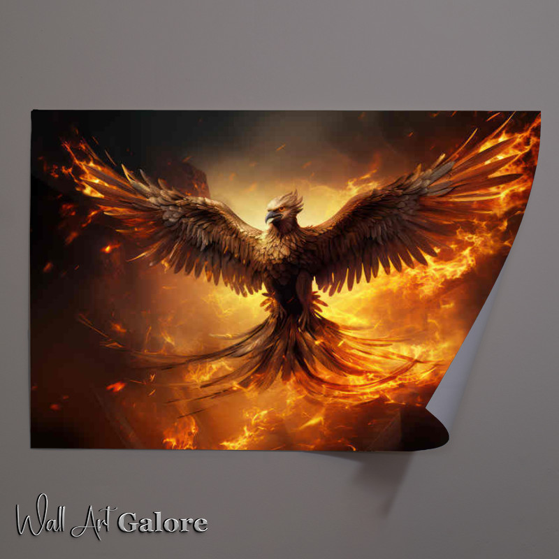 Buy Unframed Poster : (Phoenix rising from the ashes in the sky with burning embers)