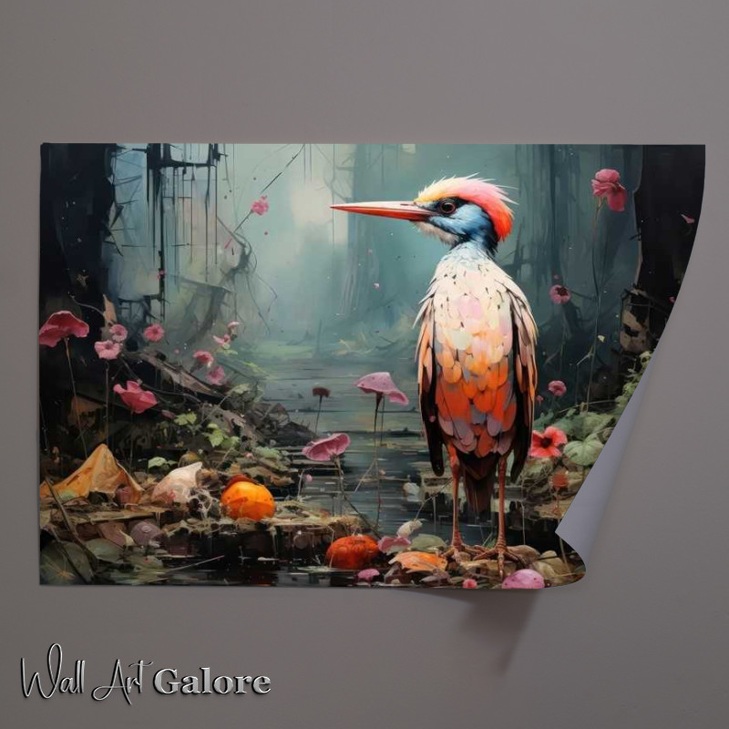 Buy Unframed Poster : (Pinted style bird in a forest with flowers)
