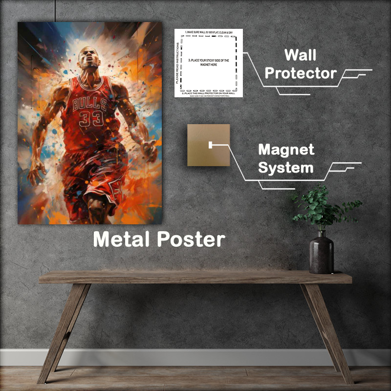 Buy Metal Poster : (A chicago bulls player in motion basketball art)