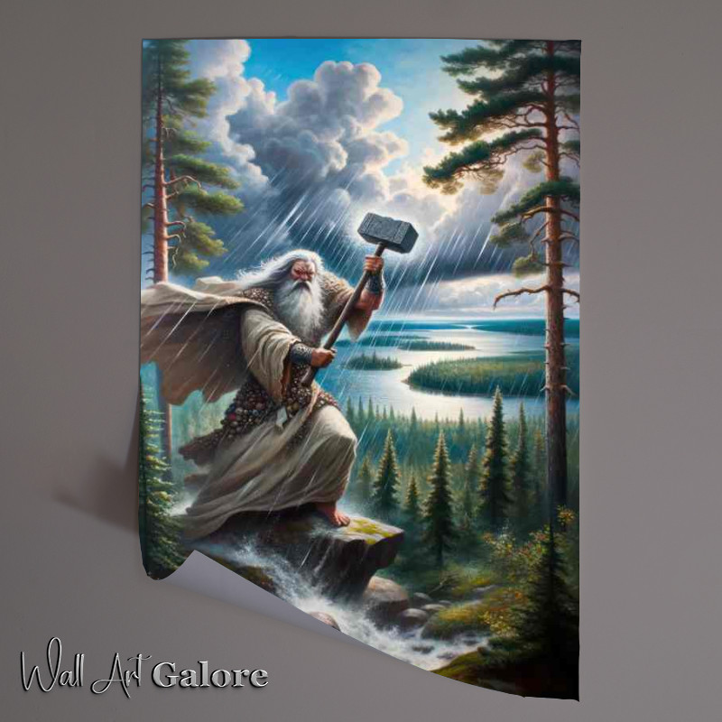 Buy Unframed Poster : (Finnish god Ukko stormy and commanding wielding a hammer)
