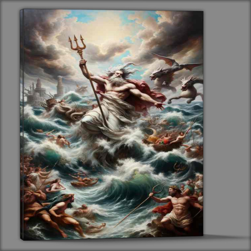 Buy Canvas : (Greek god Poseidon god of the sea wielding his trident)