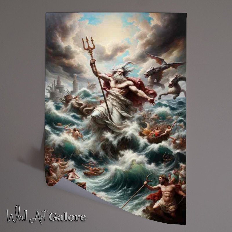 Buy Unframed Poster : (Greek god Poseidon god of the sea wielding his trident)