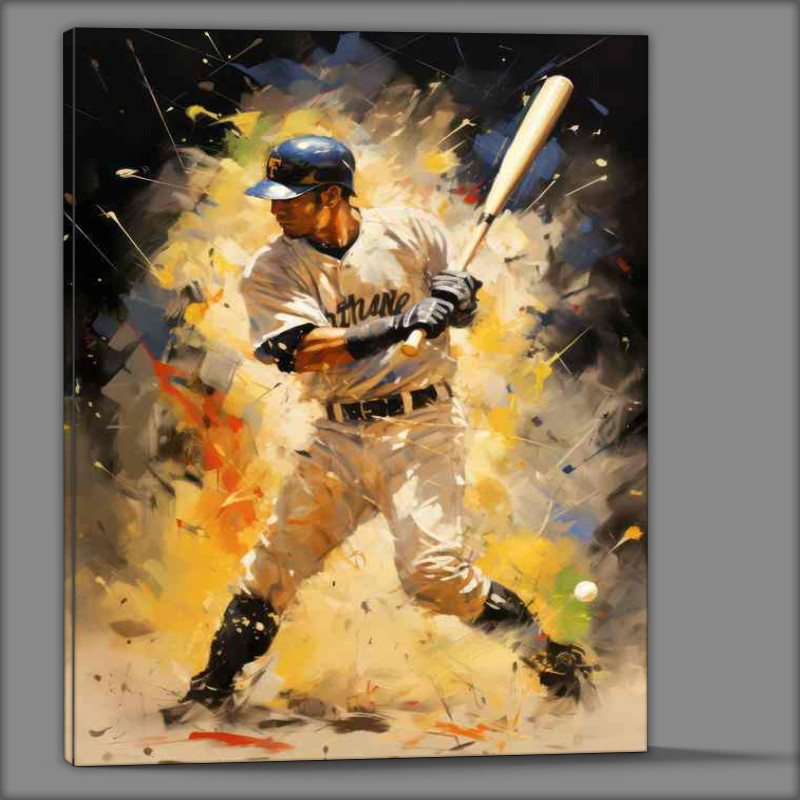 Buy Canvas : (Baseball player hitting home run)