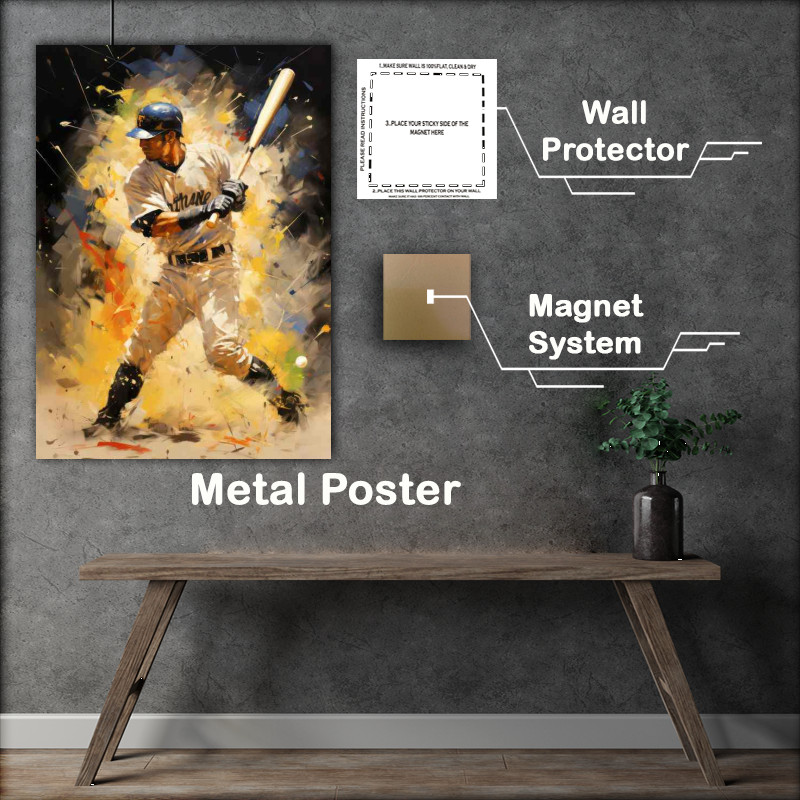 Buy Metal Poster : (Baseball player hitting home run)