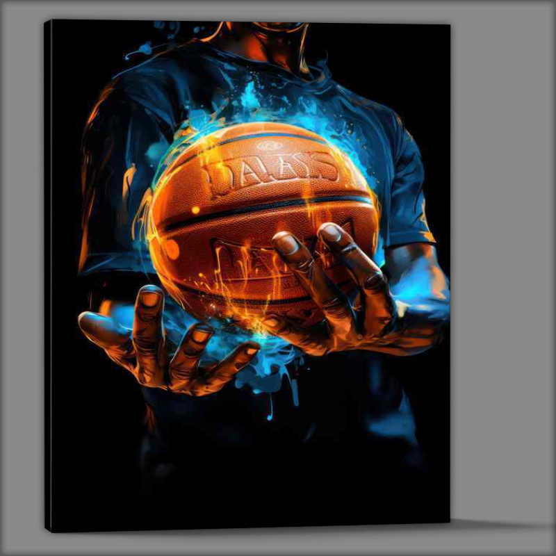 Buy Canvas : (Basketball ball In a hand with blue and orange colors)