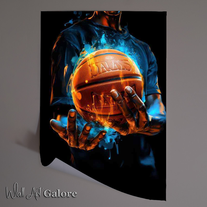 Buy Unframed Poster : (Basketball ball In a hand with blue and orange colors)