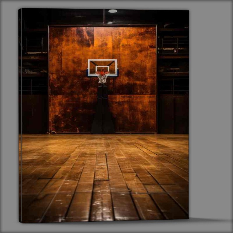 Buy Canvas : (Basketball is standing on an empty basketball court)