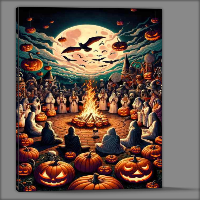 Buy Canvas : (Pagan ceremony of Samhain with practitioners gathered)