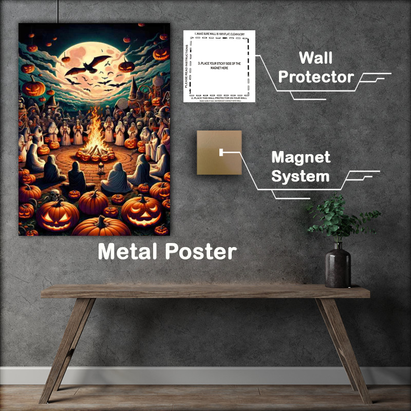Buy Metal Poster : (Pagan ceremony of Samhain with practitioners gathered)