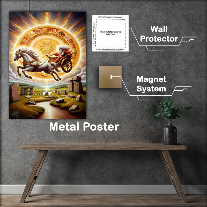 Buy Metal Poster : (Pagan god Belenus Celtic sun god radiating light)