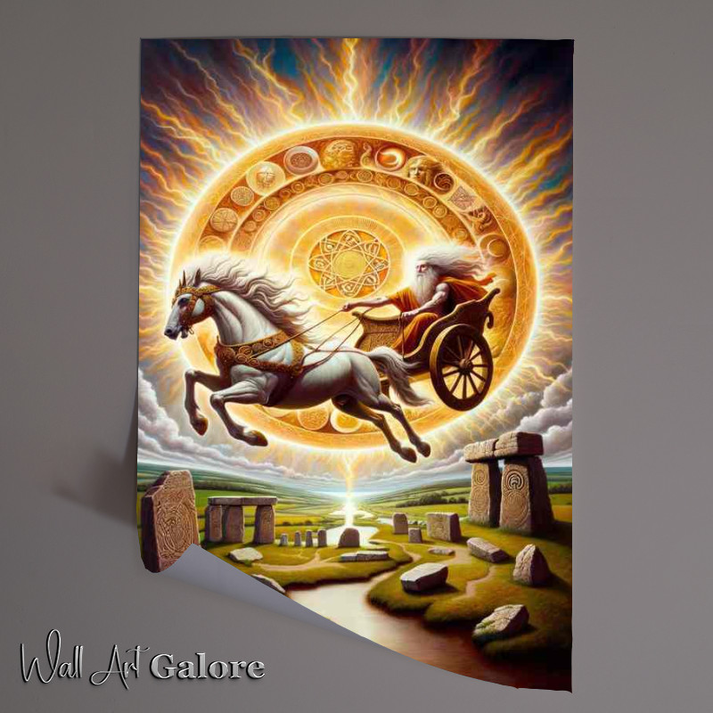 Buy Unframed Poster : (Pagan god Belenus Celtic sun god radiating light)
