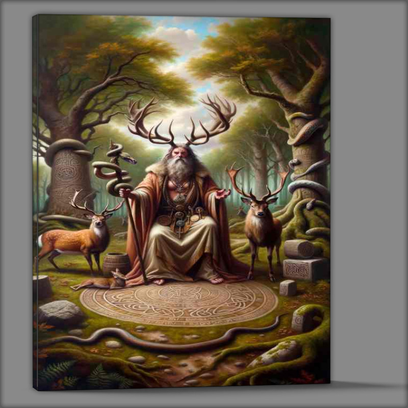 Buy Canvas : (Pagan god Cernunnos lord of the wild things with antlers)