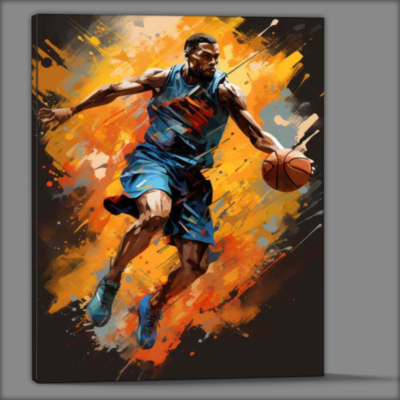 Buy Canvas : (Basketball palyer rumping for the hoop splash art style)