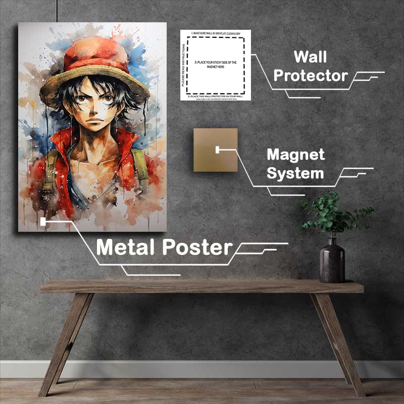 Buy Metal Poster : (Monkey D Luffy one piece splash art in his straw hat)