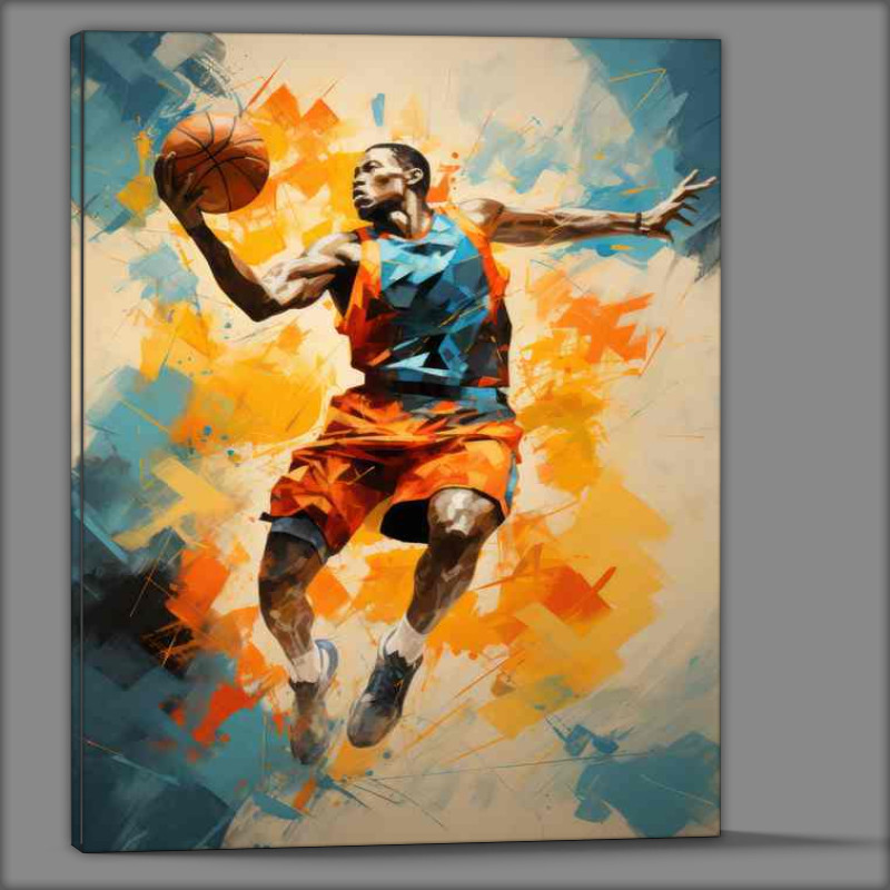 Buy Canvas : (Basketball player doing an intricate_jump in color)