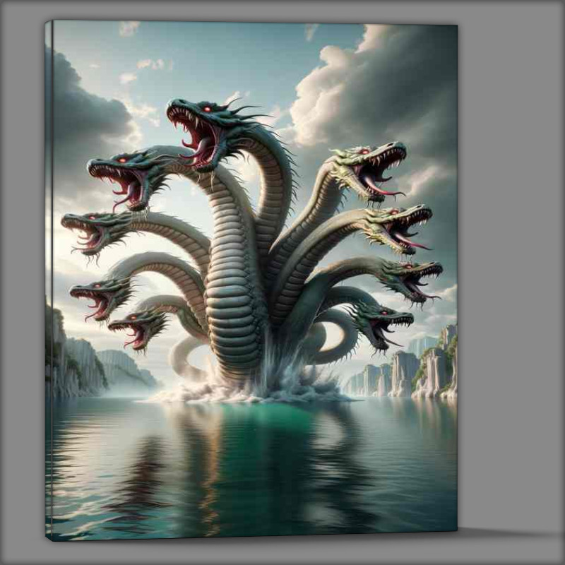 Buy Canvas : (The Hydra a multi headed serpent emerging from the waters)