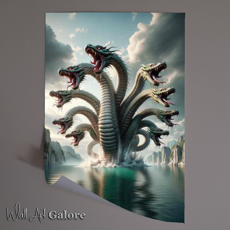 Buy Unframed Poster : (The Hydra a multi headed serpent emerging from the waters)