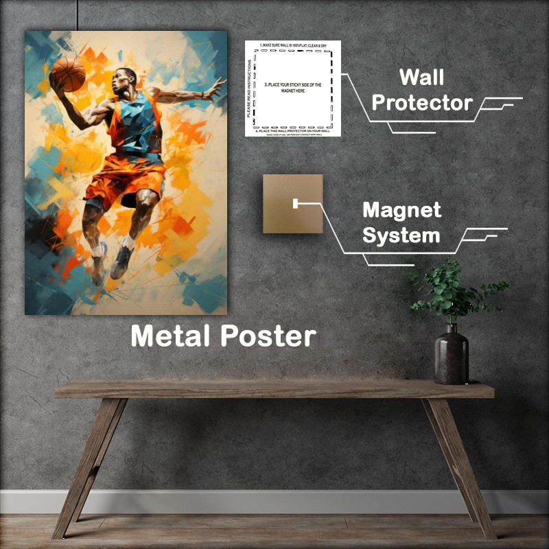 Buy Metal Poster : (Basketball player doing an intricate_jump in color)
