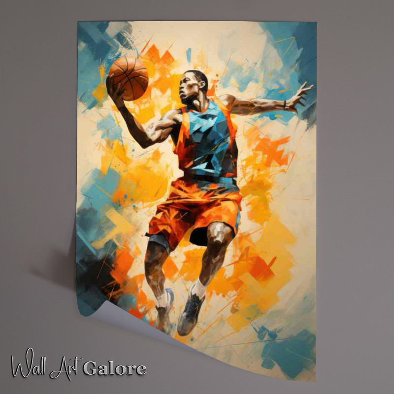 Buy Unframed Poster : (Basketball player doing an intricate_jump in color)