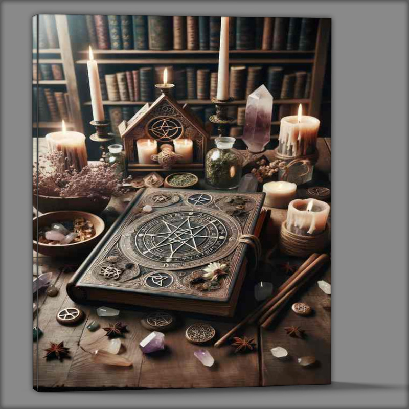 Buy Canvas : (Wiccan Book of Shadows an ornate grimoire with pentacles)