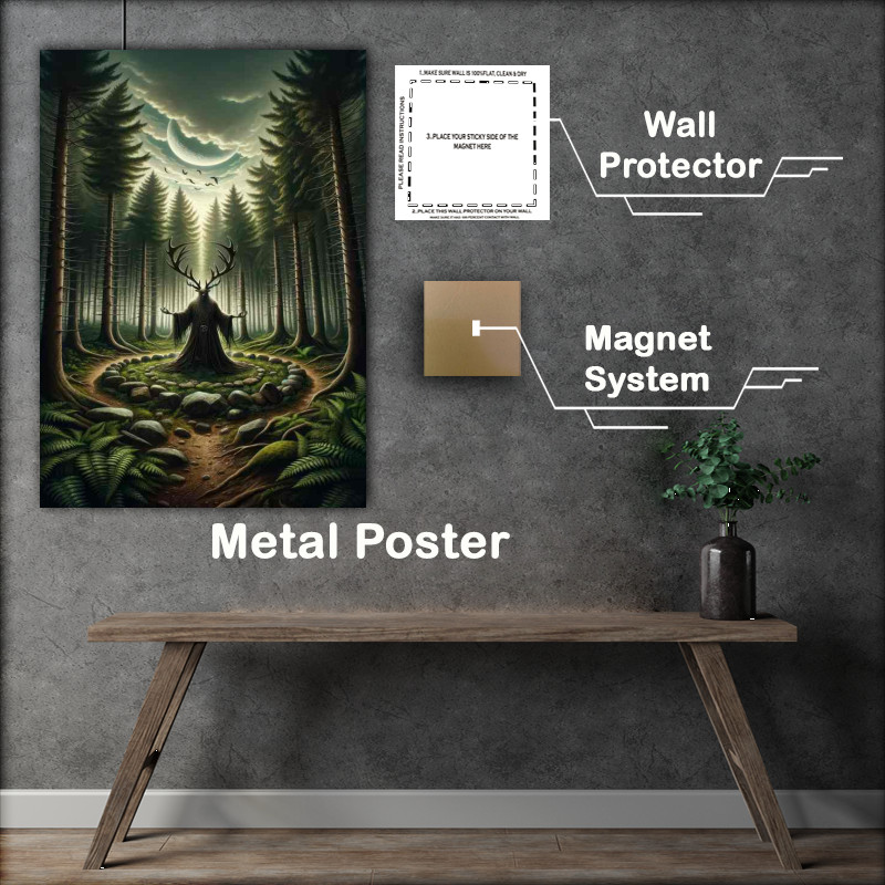 Buy Metal Poster : (Wiccan deity The Horned God symbol of nature fertility)